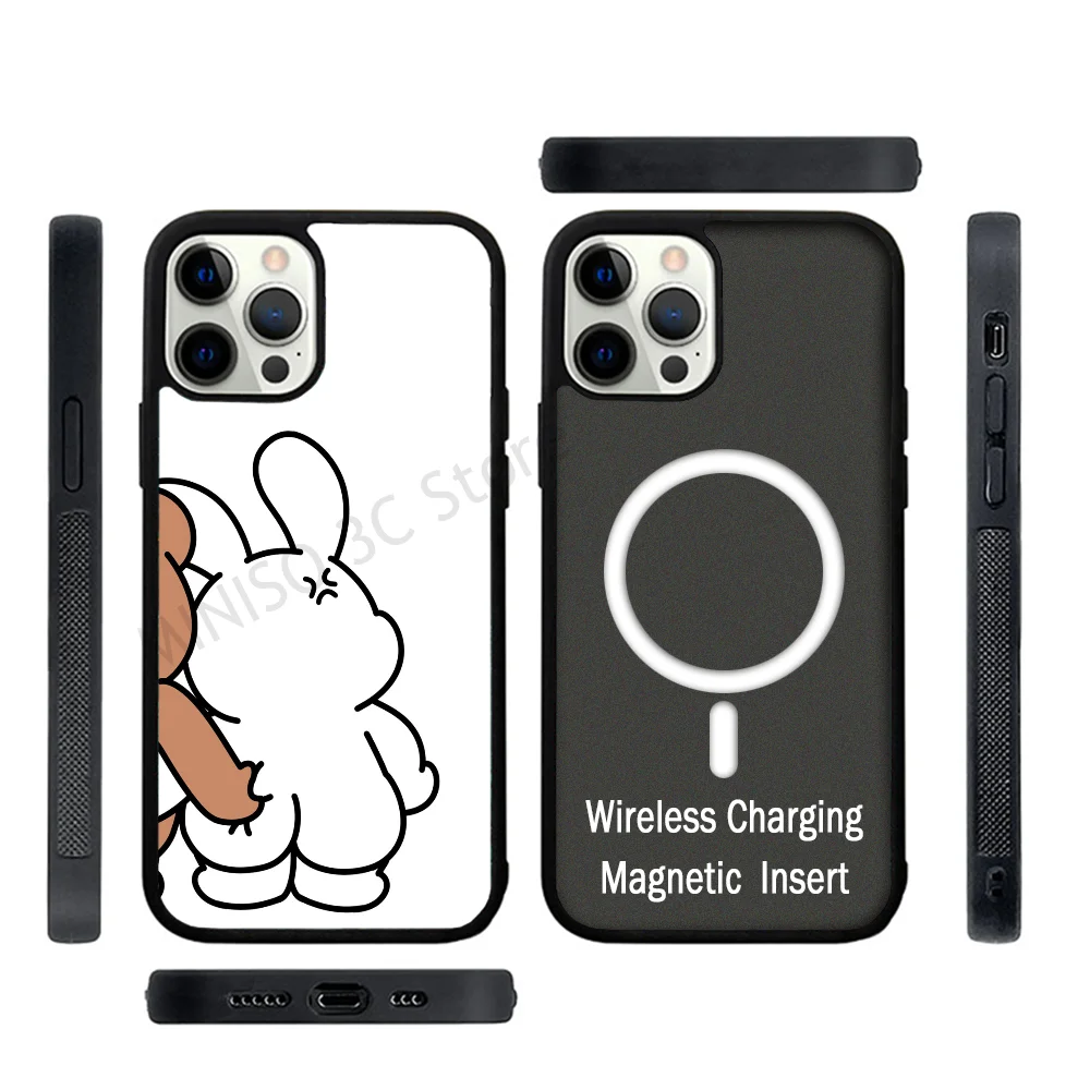 Funny Cartoon Pinch Butt Bear Rabbit Couple Phone Case Strong Magnetic For IPhone 15 14 13 Pro Max 11 12 Mini For Magsafe