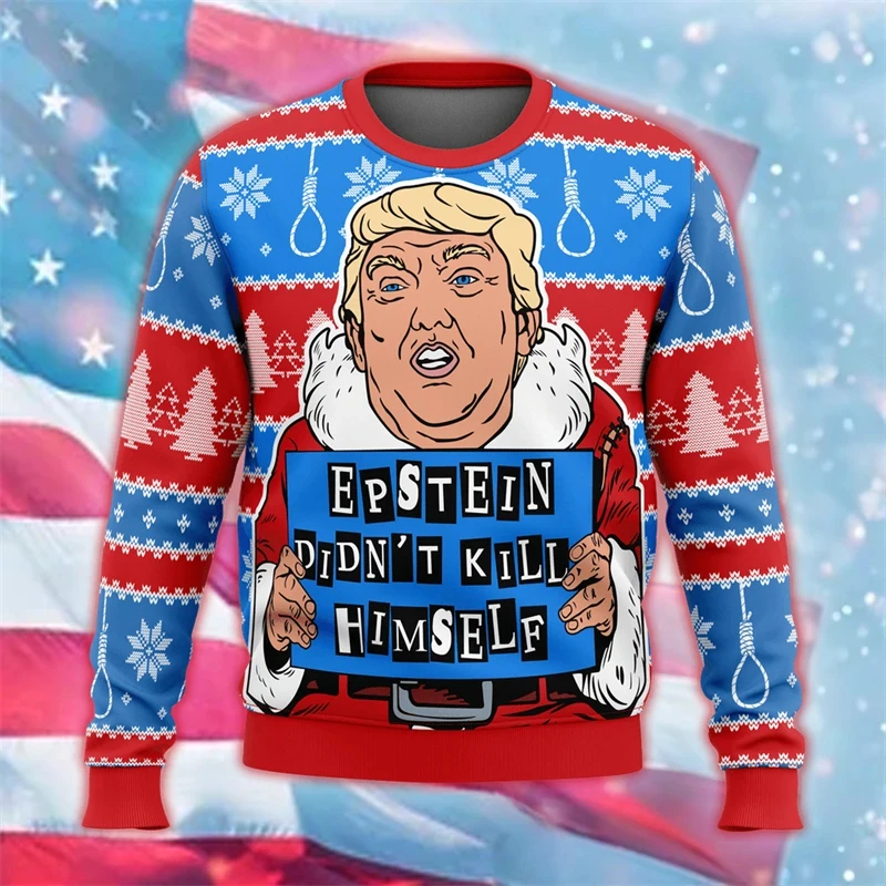 Funny Trump Graphic Ugly Christmas Sweater Trend Holiday Xmas Gift 3D Printed Men Women Sweatshirt Loose Crew Neck Pullovers