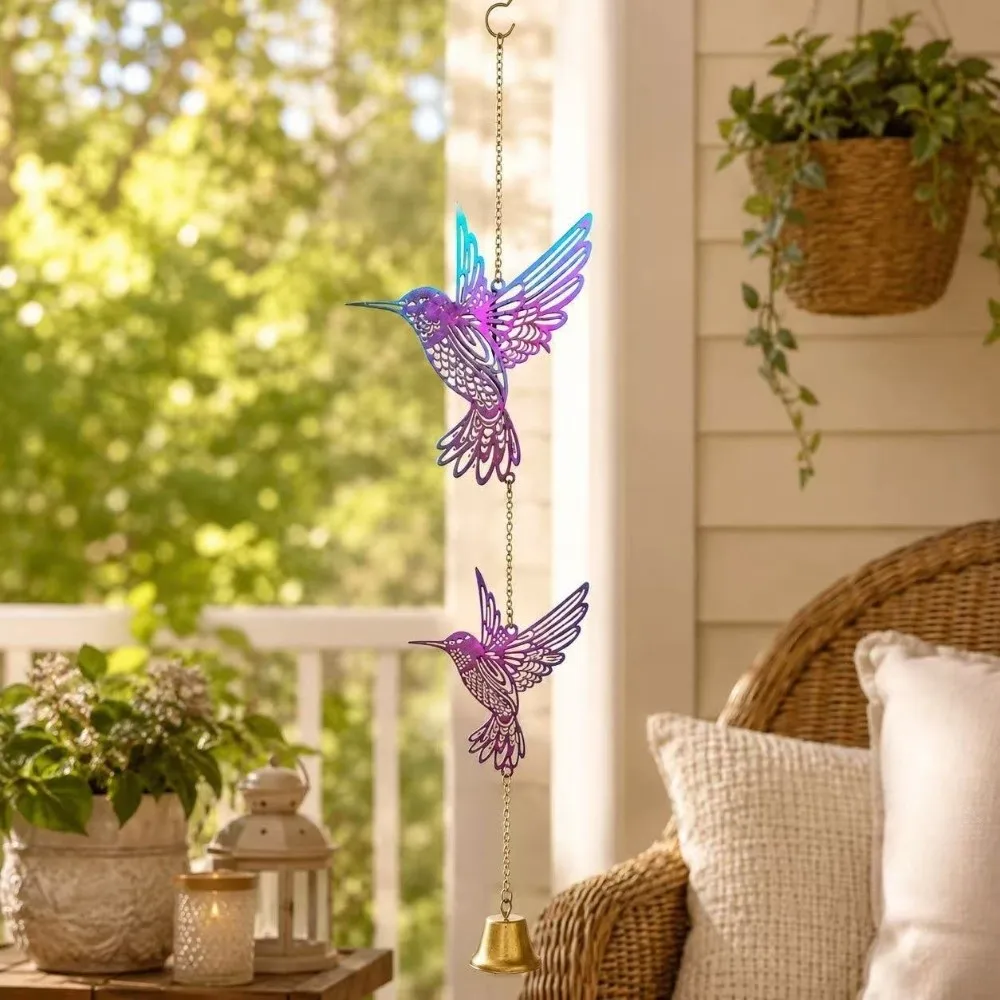 Hanging Pendant Hanging Wind Chime Hollow Out Garden Decor Hummingbird Wind Chimes DIY Sun Catcher 2D Flat Bird Wind Bell