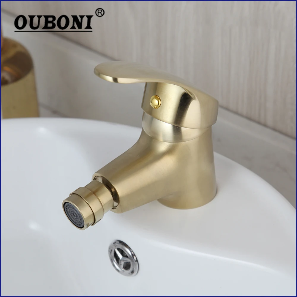 OUBONI Brushed Gold Basin Faucet Solid Brass Vanity Top Sink Faucets Hot Cold Mixer Taps With Single Handle