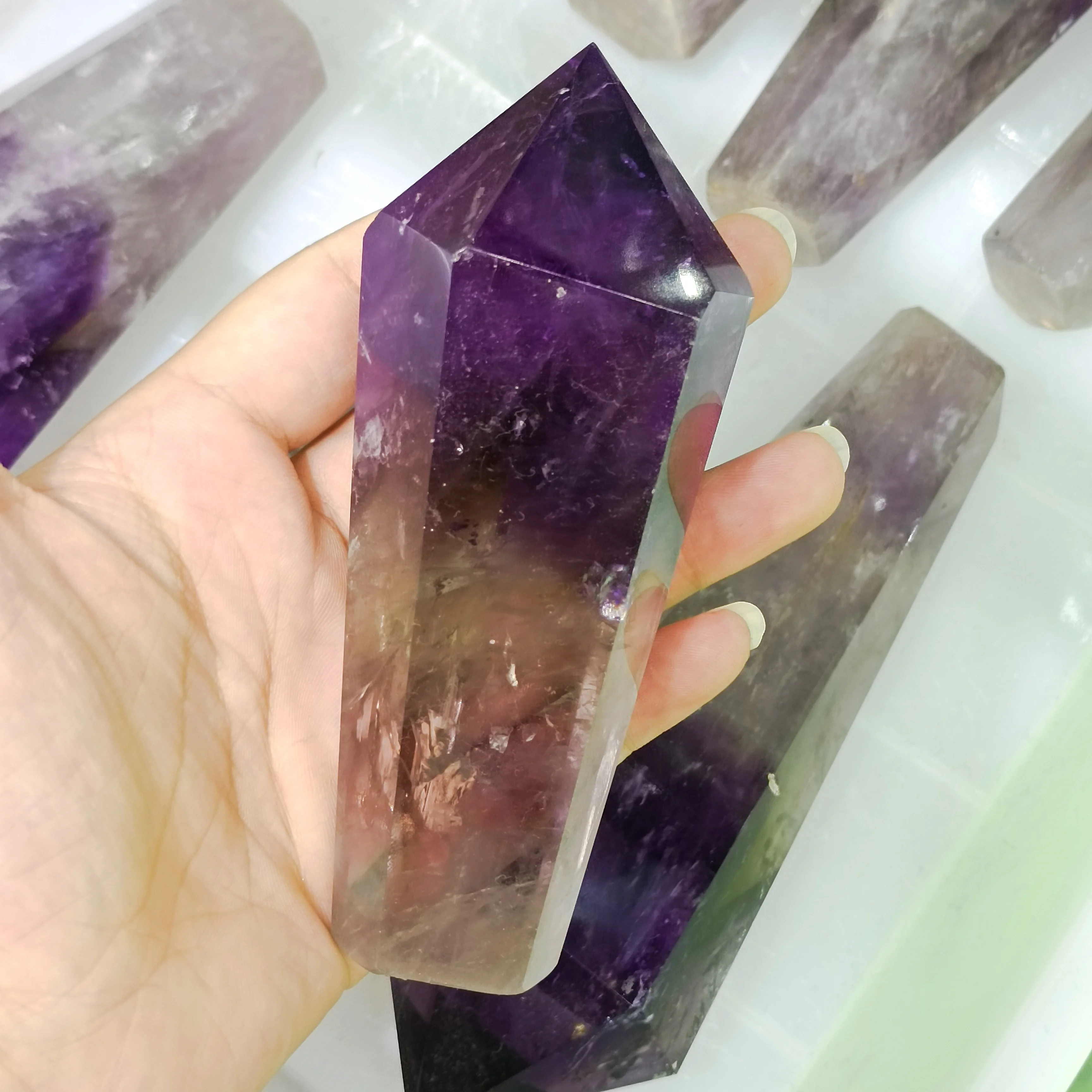 12-18cm 1pc Natural Amethyst Crystals Backbone Stone Scepter smooth Quartz Reiki Healing Home Decoration Mineral Specimen