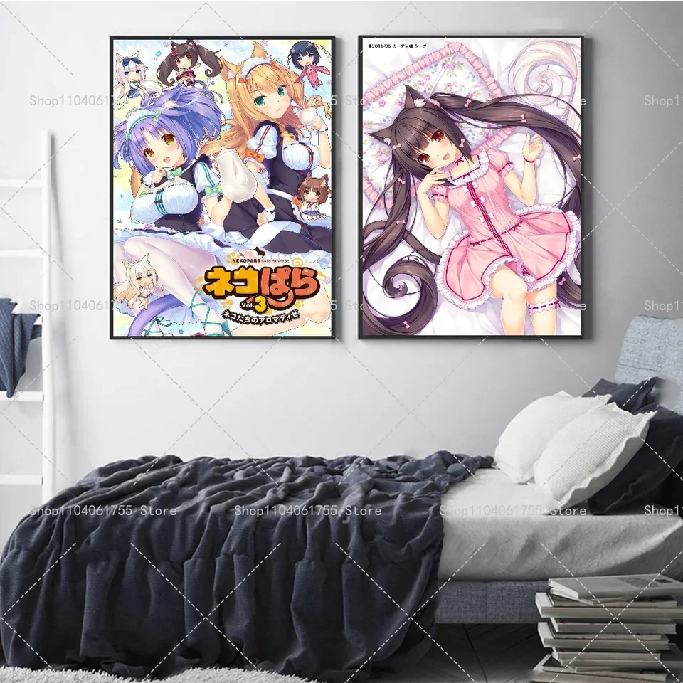 1PC Modern Anime-Inspired Wall Art Print on Waterproof Paper Featuring Feline-Themed Illustration Ideal for Café Bar Living Spac