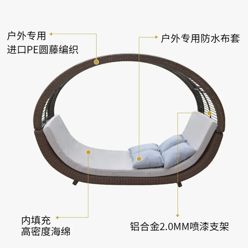 Outdoor Rattan Lounge Chair for Hotel B&B Villa Garden Courtyard Sunroom Leisure Area Lazy Sofa Patio Furniture