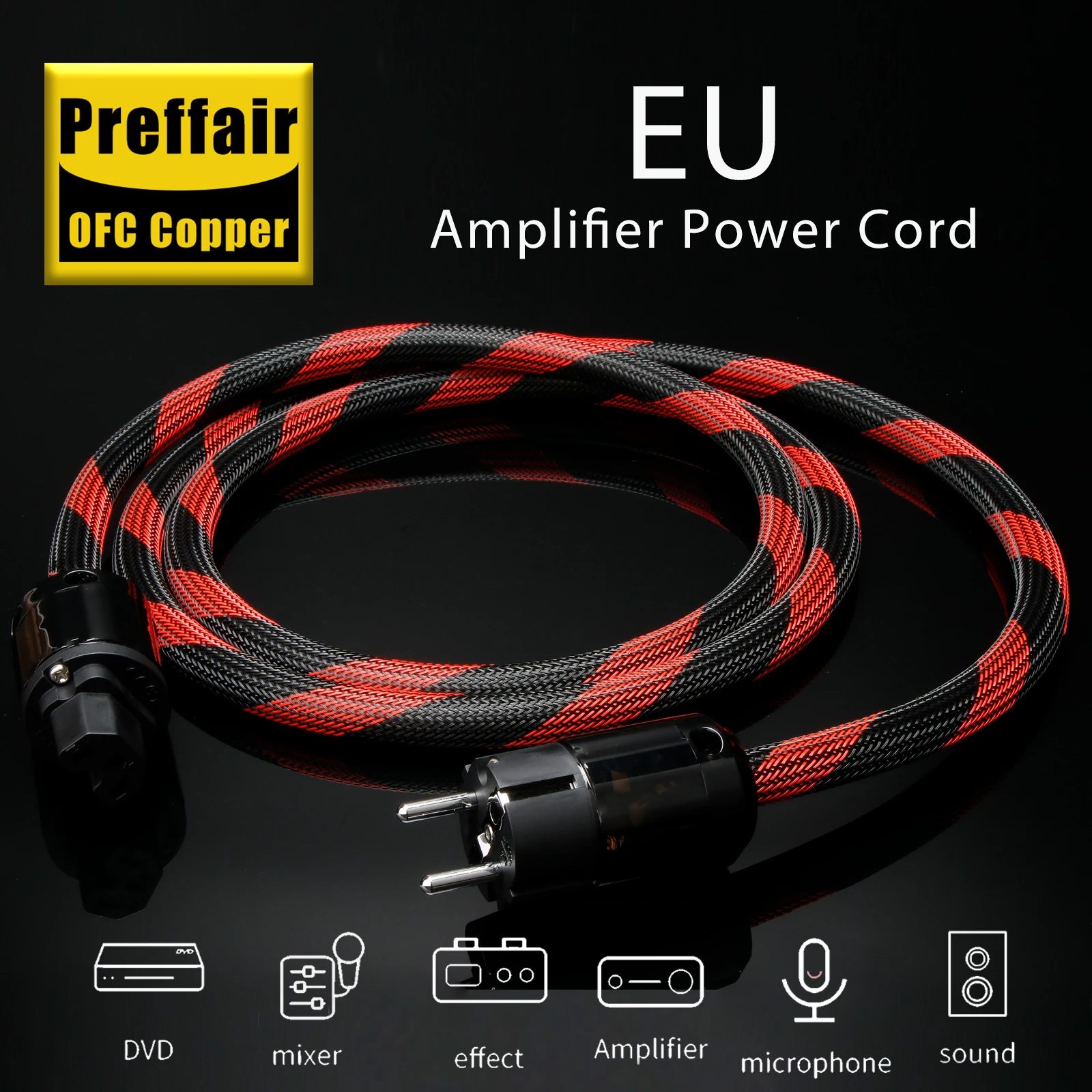 

Preffair Hifi Power Cable OFC EU Amplifiner Power Cable 14AWG AC Power Cord Audiophile with Rhodium Plated Plug C15 IEC320