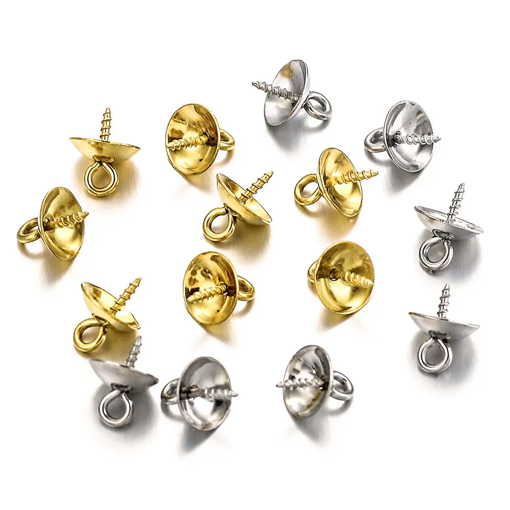 

40pcs/lot Gold Stainless Steel Screw Eye Pins Bail Top Drilled Beads End Caps Pendant Charms Connectors for DIY Jewelry Making