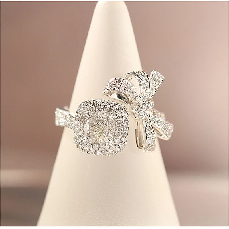 Di Stile di Bowknot Femminile Lab Diamante Anello 925 sterling silver Bijou di Fidanzamento Wedding band Anelli per Le Donne Da Sposa Monili Del