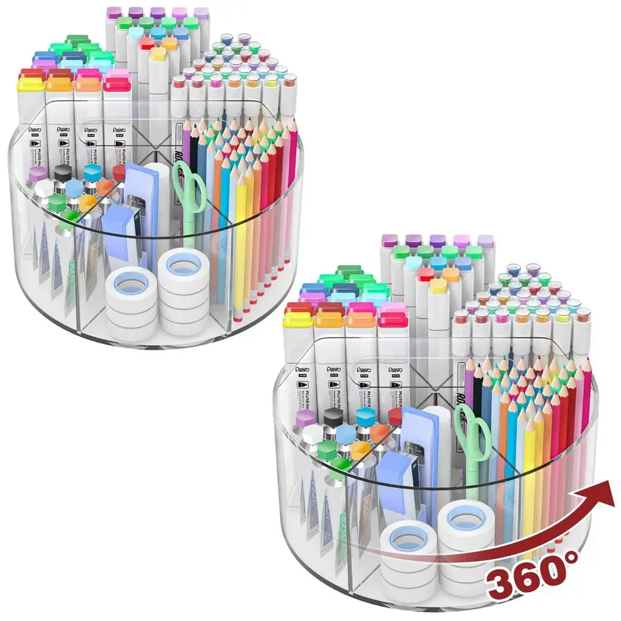 

500 PCS Acrylic Pencil Holder, 360 Rotating Clear Marker Organizer, Pen Crayon Marker Caddy Organizer for Desk, Desktop Storage