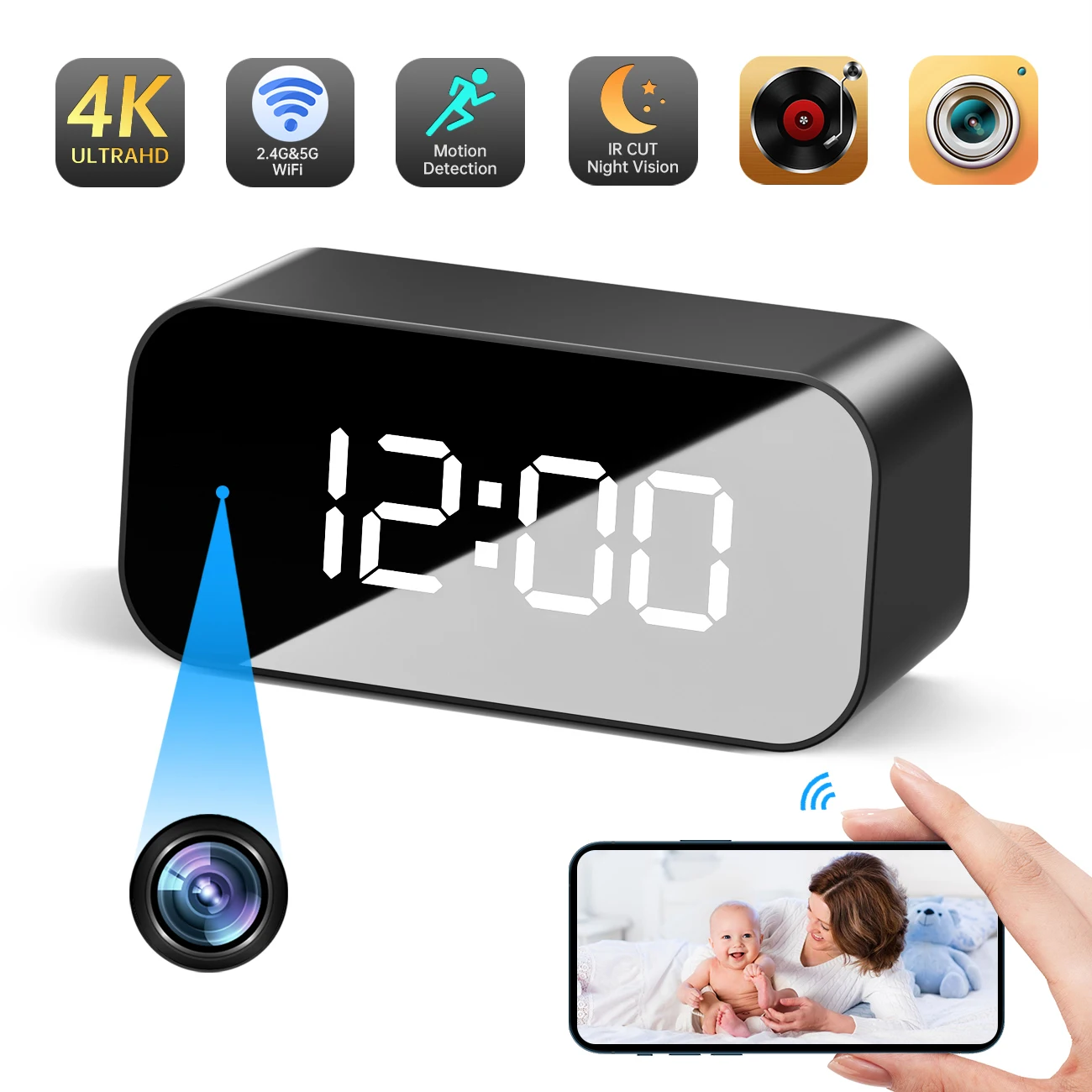 4K HD WIFI Clock Camera 166degree Camera Micro Cam IR Night View Alarm Camcorder Digital Watch Video Mini DVR Oculta Small Cam