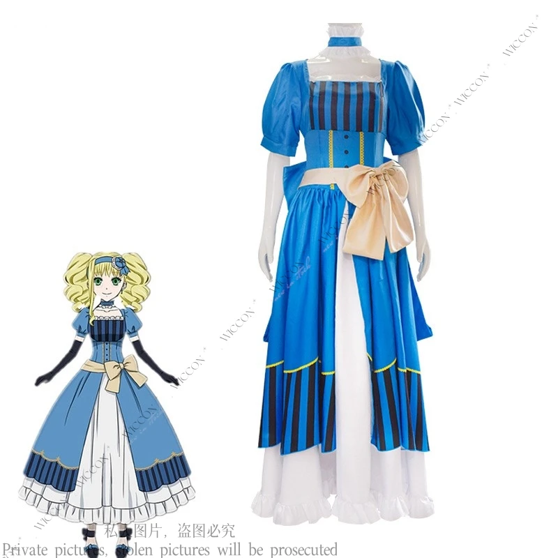 Kuroshitsuji Elizabeth Midford Lizzy Party, Anime Majordome Cosplay Costume, Perruque, Robe, Bleu, Noir, Luxe, Mignon, Erizabesu, Ciel Party