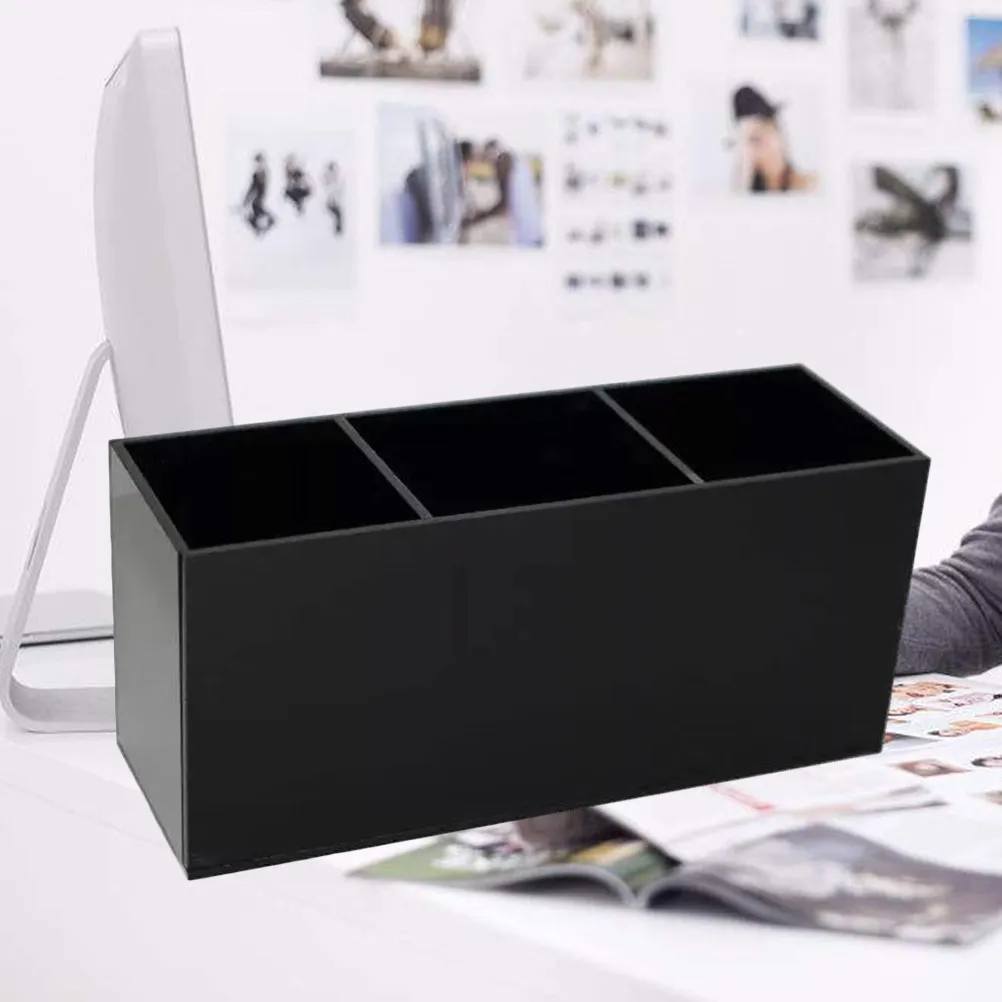 3 Grids Transparent Acrylic Storage Box Black Brush Organizer for Eyebrow Pencil Lipstick Makeup Table Storage