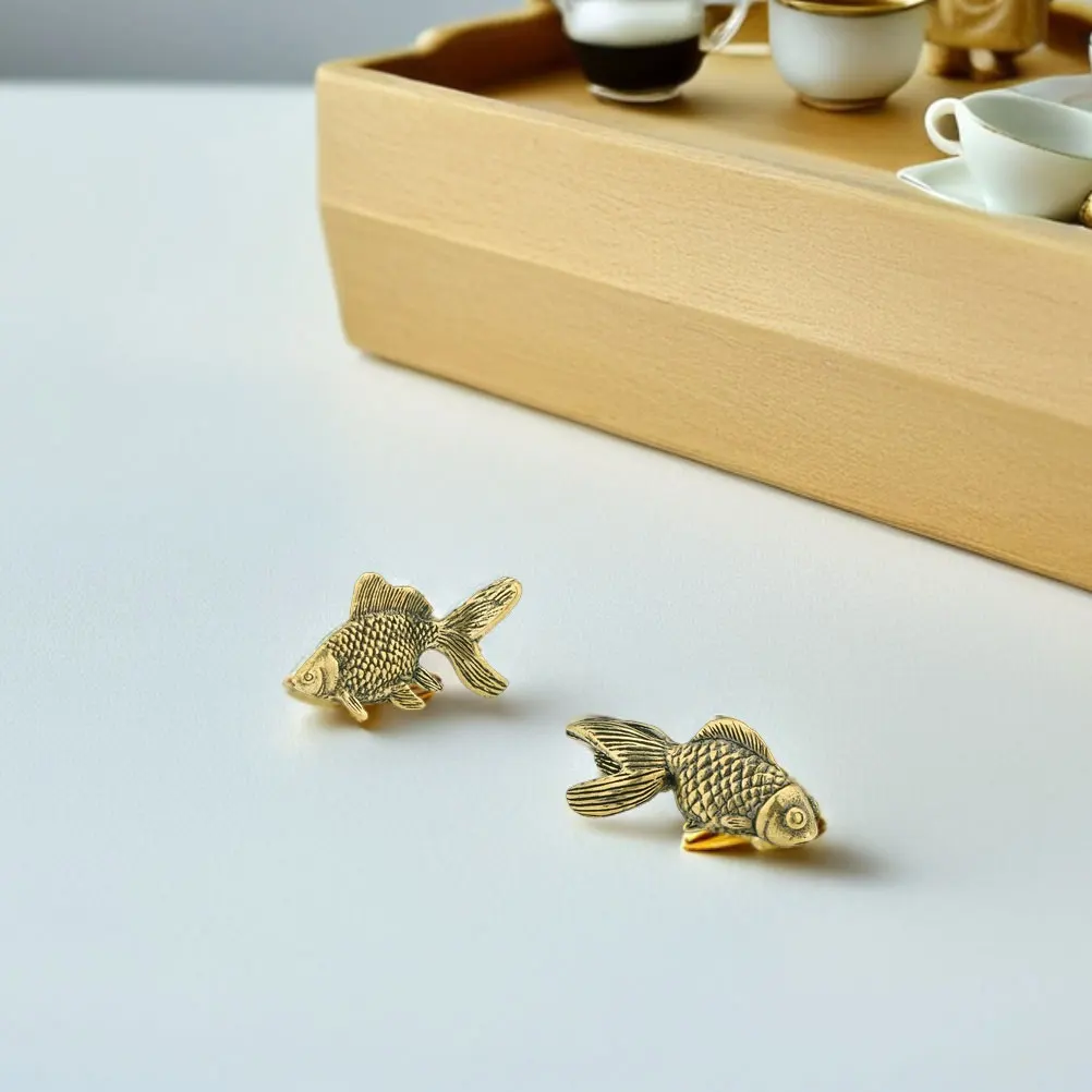 2 قطعة سمكة ذهبية نحاسية لتزيين المنزل وديكورات تمثال نحاسي على شكل حيوان
