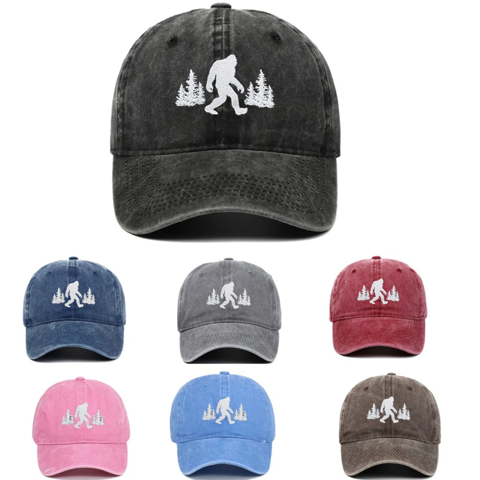 1pc Retro Washed Bigfoot Denim Embroidered Baseball Caps for Women Men,outdoor Adjustable Breathability Dad Caps for Daily Wear