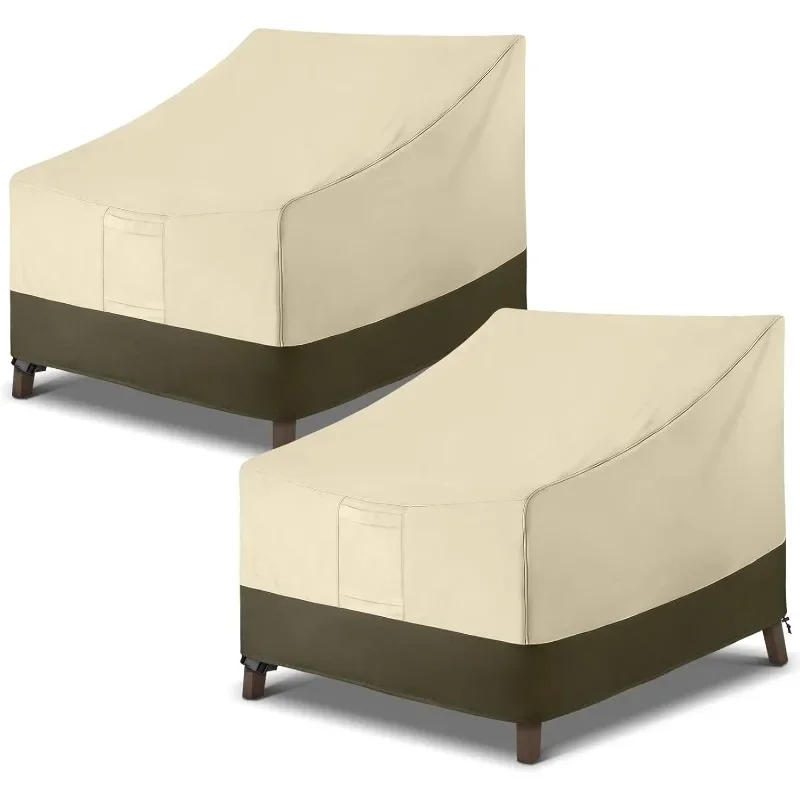 Outdoor Patio Chair Covers 2 Pack, Durable Waterproof Lounge Deep Seated Chair Cover, Beige and Olive, 37W x 40D x 30H Inch