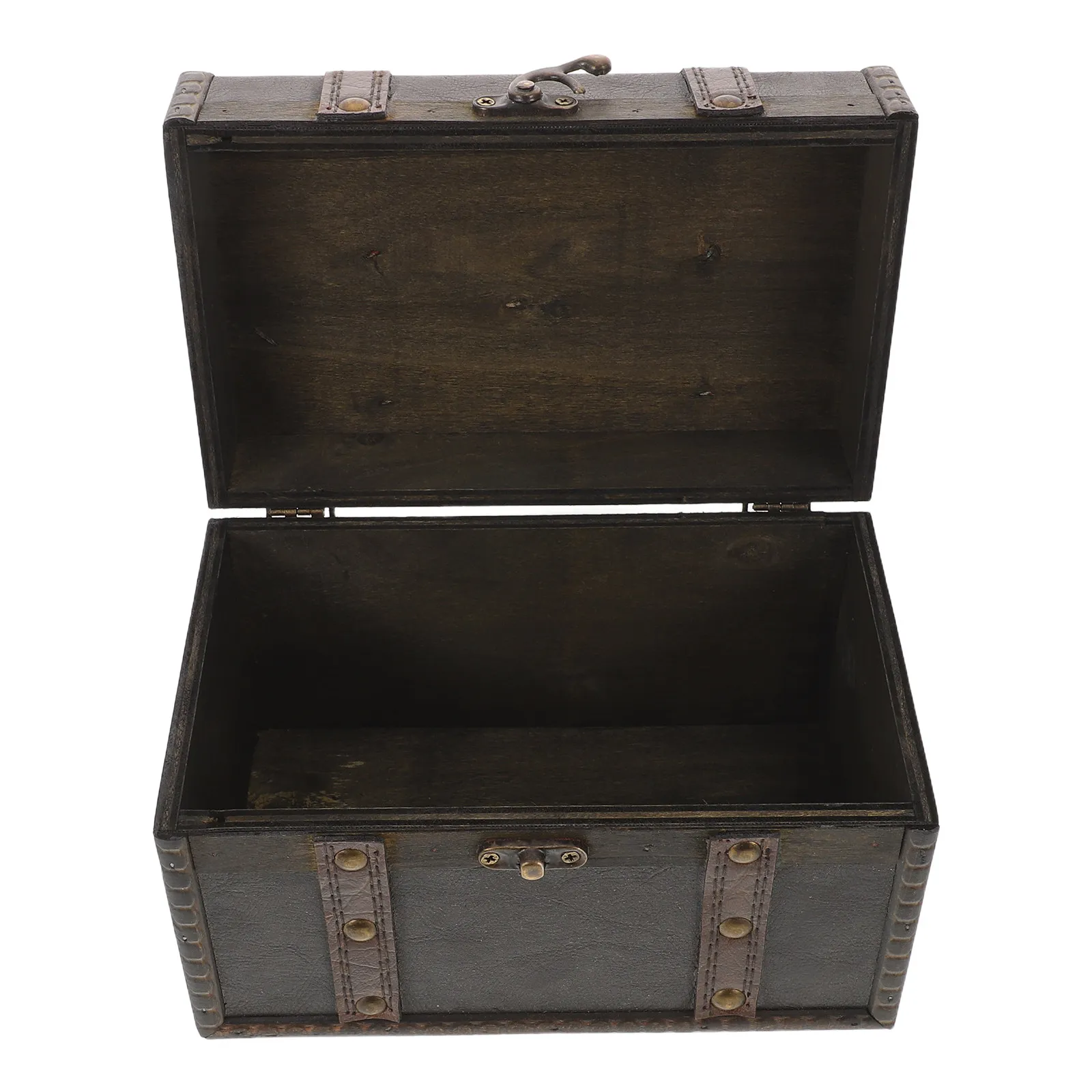 

Vintage Wooden Treasure Chest Dark Brown Decorative Storage Box for Jewelry Keepsakes Trinkets Pirate Style Present Organizer
