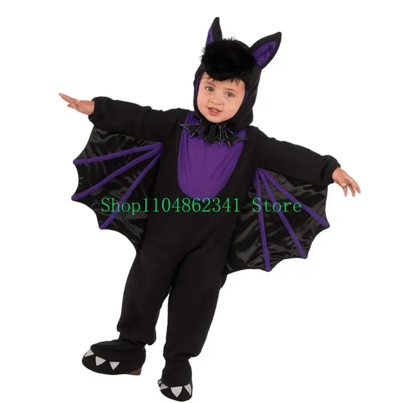 Bat Jumpsuit with Wing Halloween Devil Costume with Hat Halloween Bat Dress up Costume Accessories for Children Boy Girl