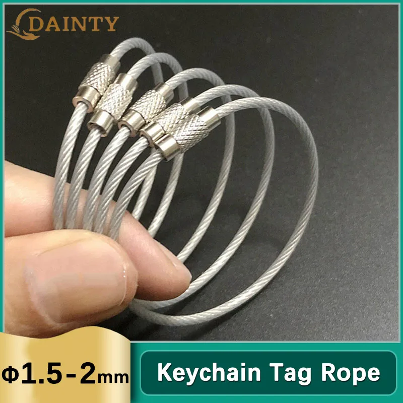 Dia 1.5-2mm EDC Keychain Tag Rope Stainless Steel Wire Cable Loop Screw Lock Gadget Ring Key Keyring Circle Camp Hanging Tool