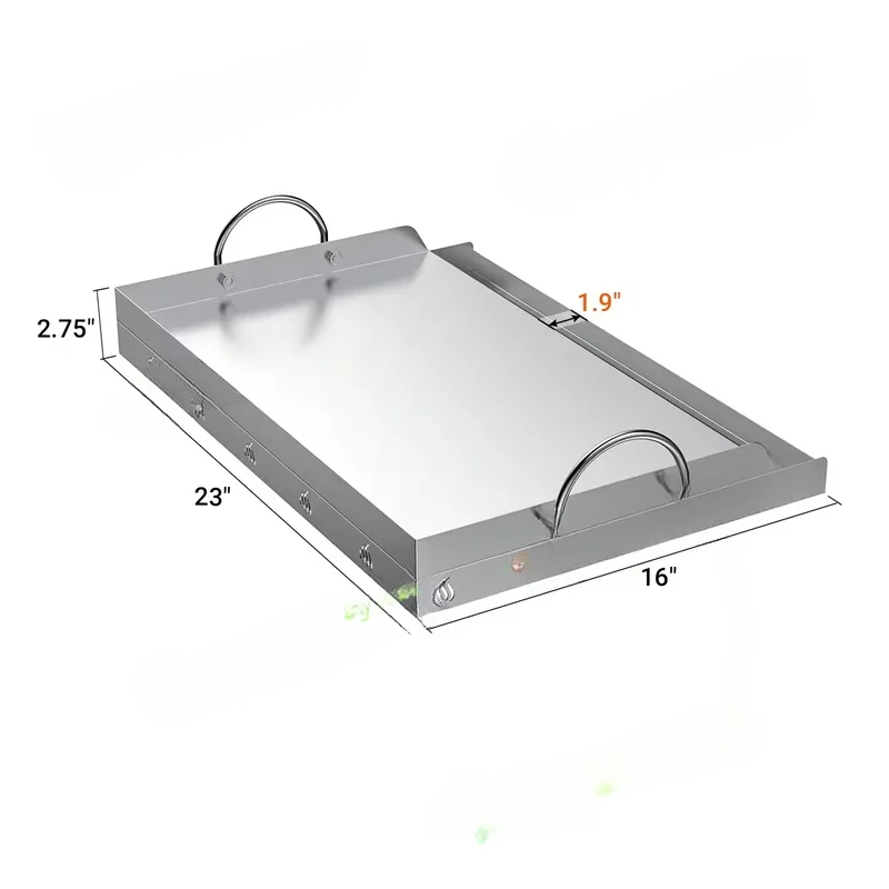 Universal Stainless Steel Cooking Grill Flat Top Plate Inserts With Grease Slots And Handles
