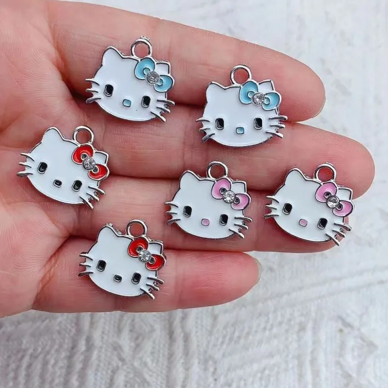 10Pcs Silver Plated Crystal Hello Cat Charm Pendant Jewelry DIY Making Bracelet Accessories Necklace Handmade