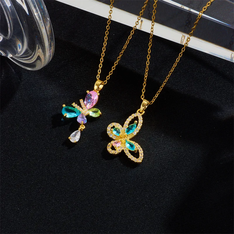 6pcs/set Titanium steel Shiny Butterfly Necklace Ladies Exquisite Clavicle Chain Necklace Jewelry for Ladies Gift