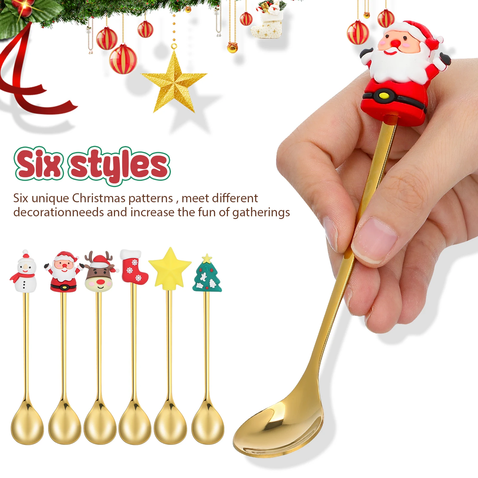 

6 Pcs Christmas Spoon Gifts Holiday Tea Spoons Cute Stainless Steel Tableware for Coffee Dessert Ice Cream Party Use
