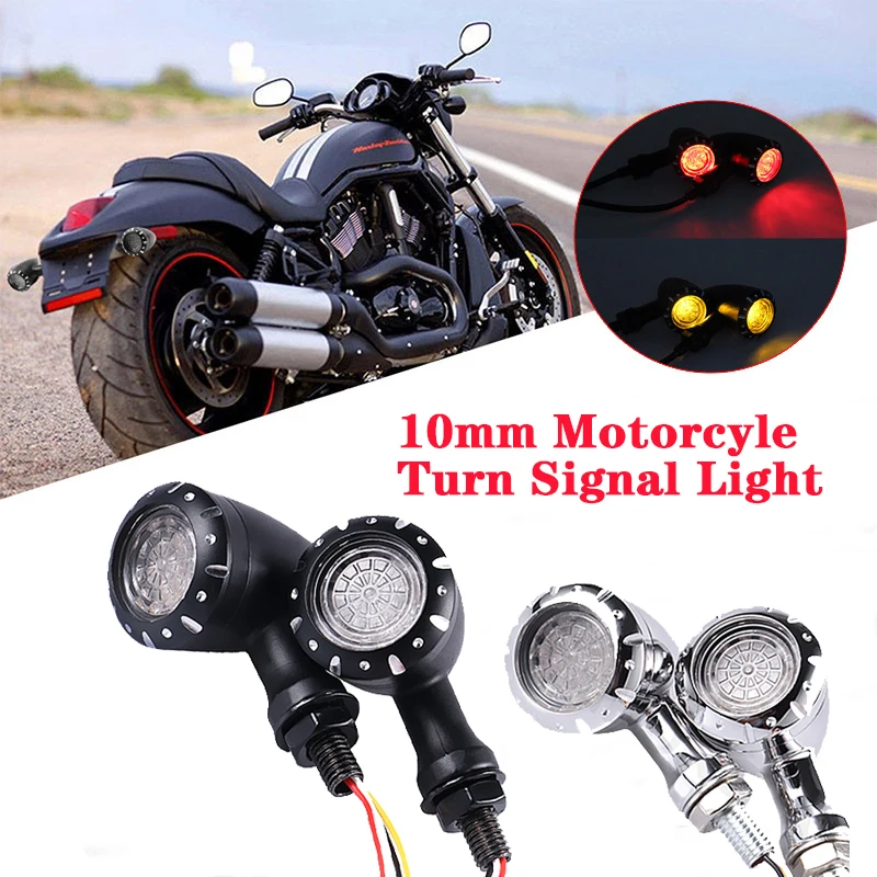 Motorcycle Black Chrome 10mm Indicator Turn Signal Light LED Flashing Brake Lamp For Harley Chopper Cruiser Custom For Honda