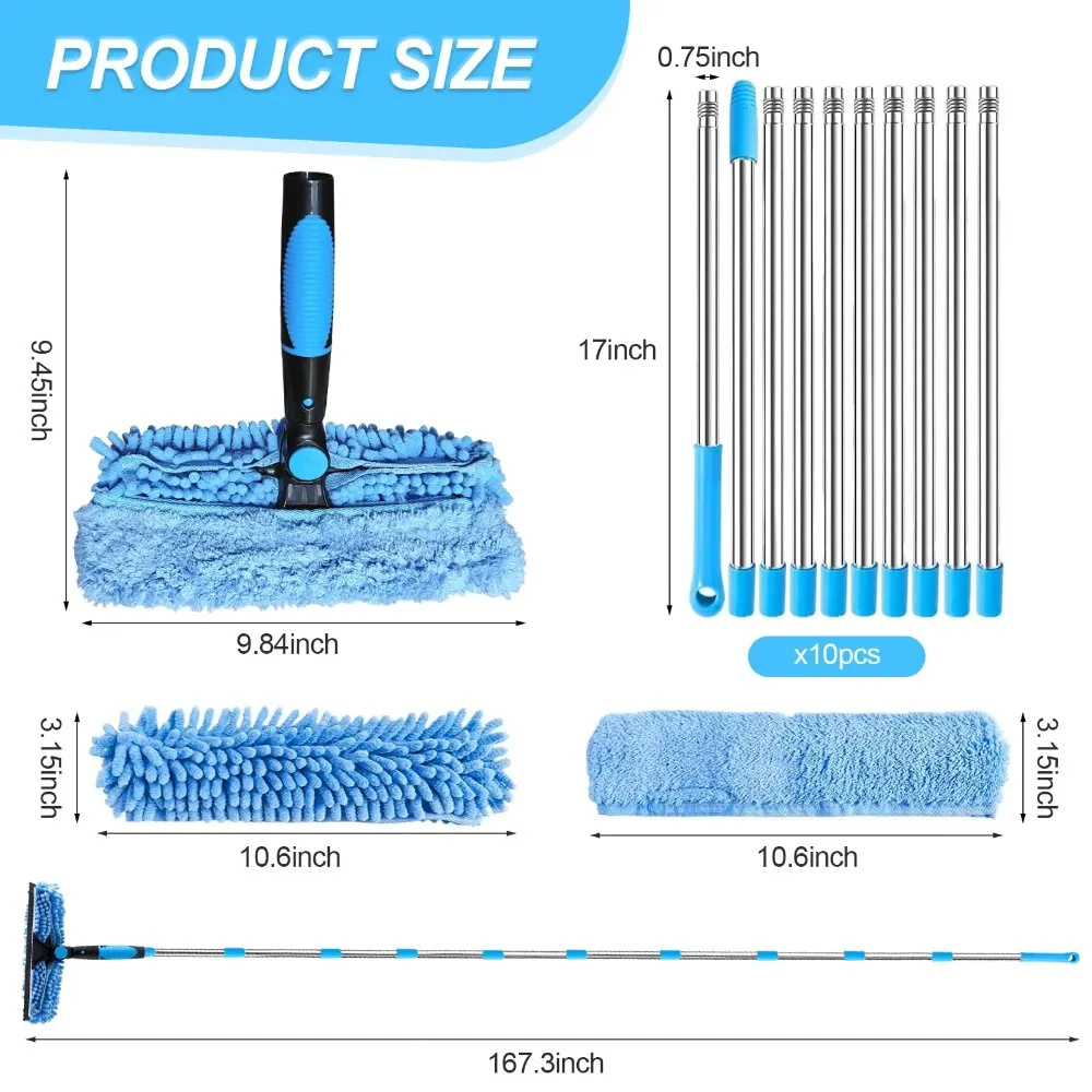 Window Squeegee Cleaner Tool Kit with Long Handle Telescopic Long Handle Squeegee Kit for Glass Scrubber Cleaning Equipment