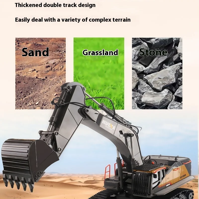 후이나 592 1:14 스케일 RC 굴삭기 22CH 합금 시뮬레이션 모델 장난감 대형 건설 차량 2.4G 충전식 성인 및 소년용