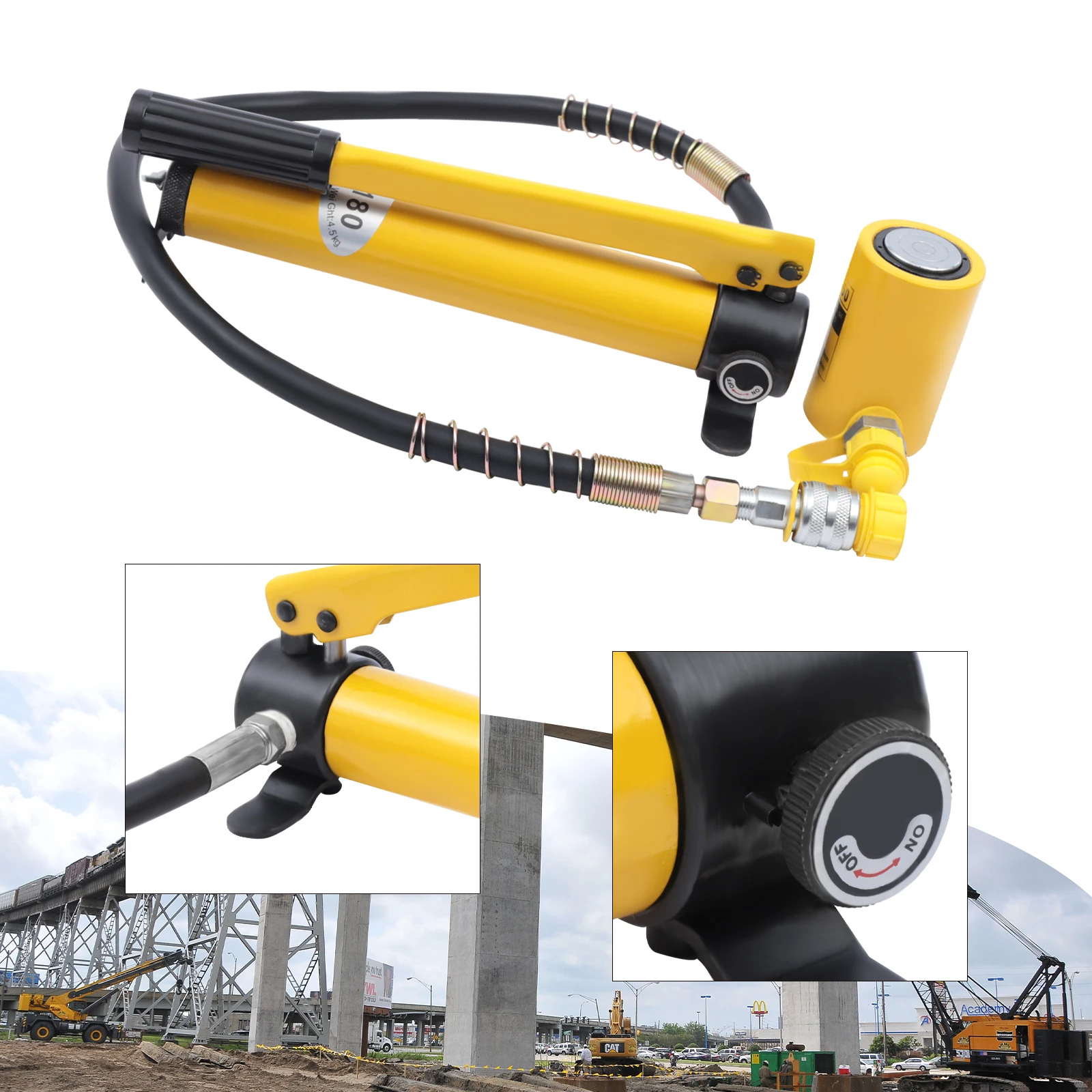 10T Hydraulic Ram Cylinder Jack Low Profile Porta Power Ram Single-Acting Mini Jack Ram with CP-180 Hydraulic Hand Pump