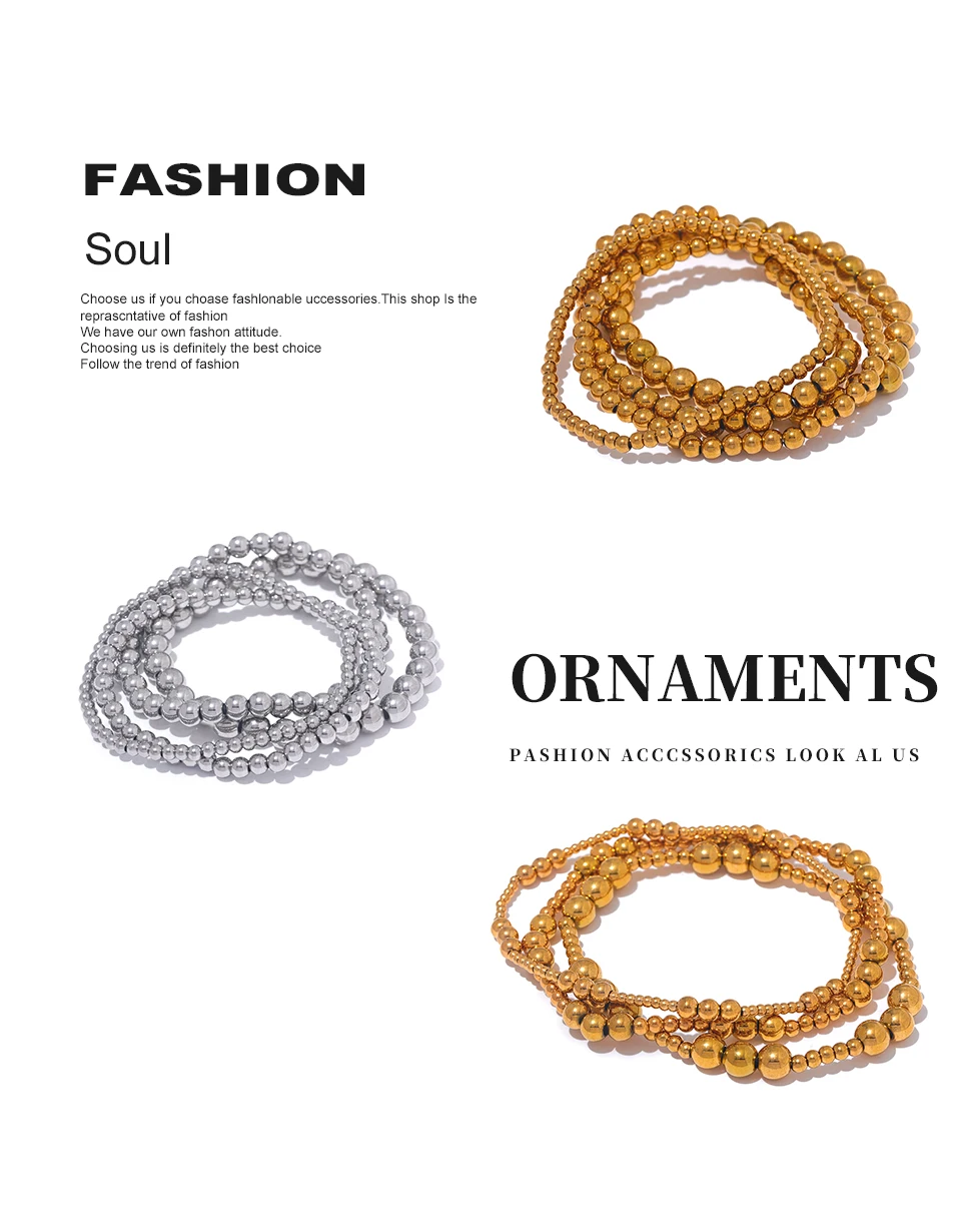 Yhpup 3/4/5/6 MM Edelstahl Perlen Täglich Handgemachte Elastische Armband Armreif Wasserdicht Handgelenk Großhandel Gold Farbe schmuck Männer – Detail 6