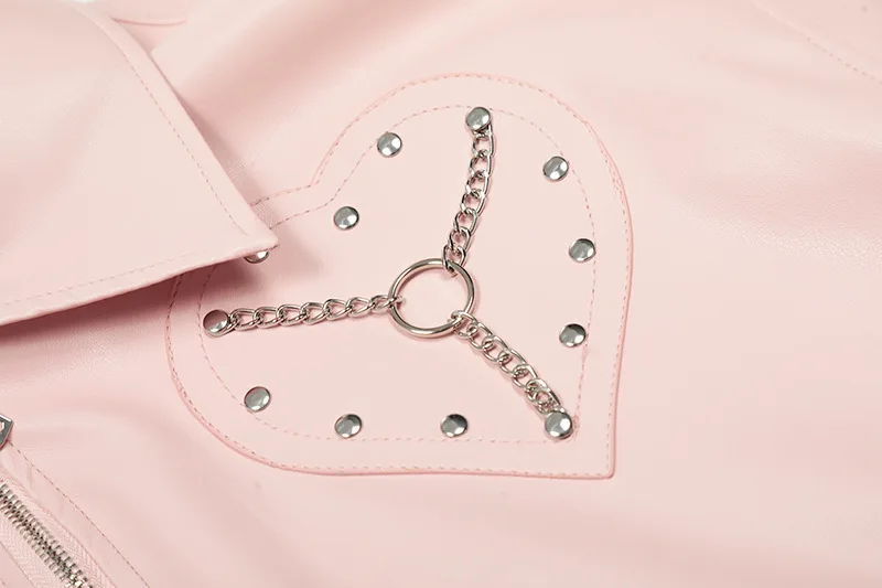 Donne Rivetto PU Giacche di Pelle Americano Dolce Stile Fresco Amore Risvolto Abbigliamento Donna Autunno 2025 Autunno Cappotti Allentati Faux Top