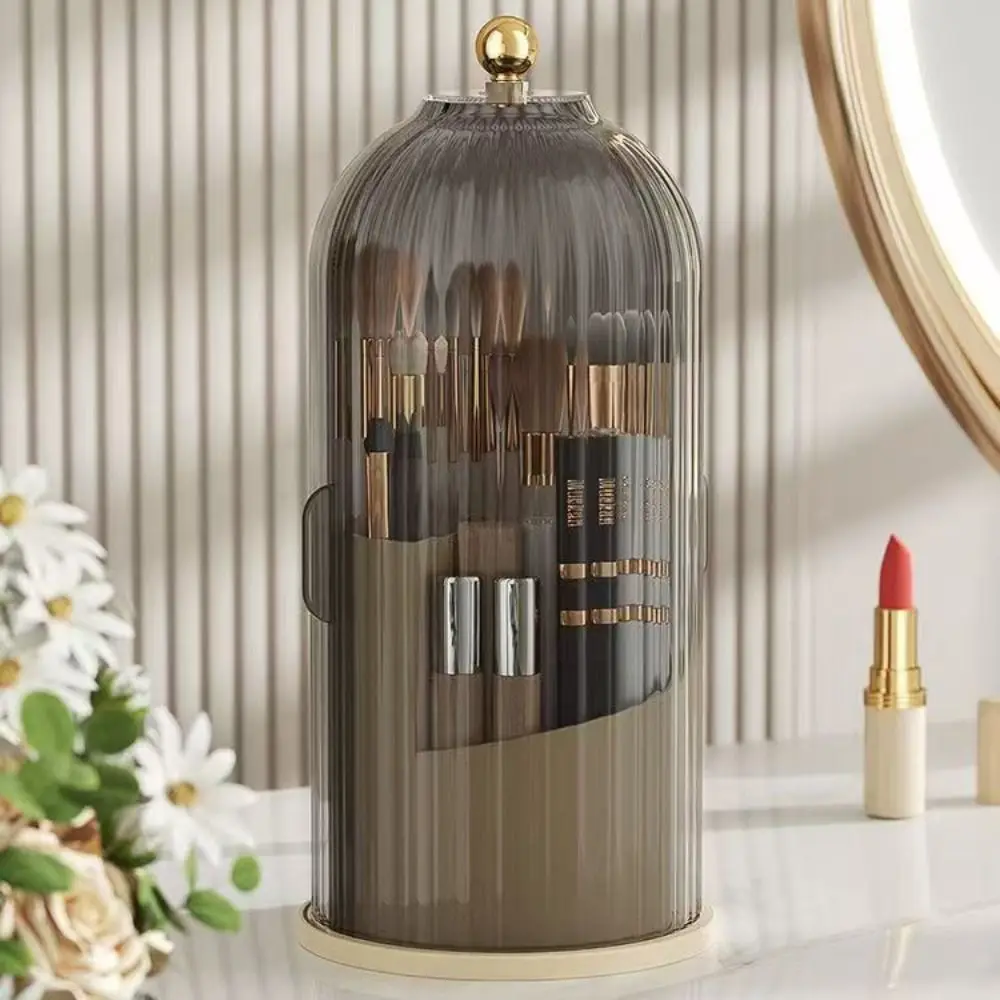 Rotatable Cosmetics Storage Box Transparent with Cover Compartment Makeup Brush Cylinder Multi-function Exquisite