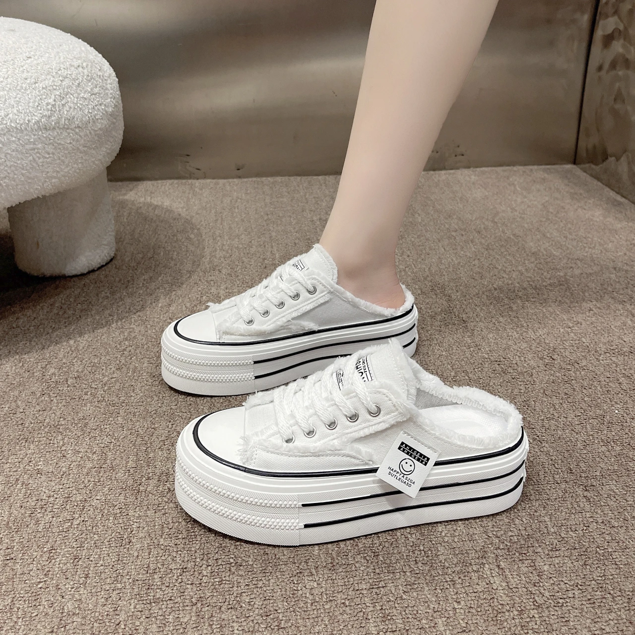2026 Neue Damen-Mode Canvas Halbslipper Atmungsaktive Freizeitschuhe Sportliche Schuhe mit Dicker Sohle Vulkanisierte Schuhe Zapatos Mujer 35-40 – Detail 19