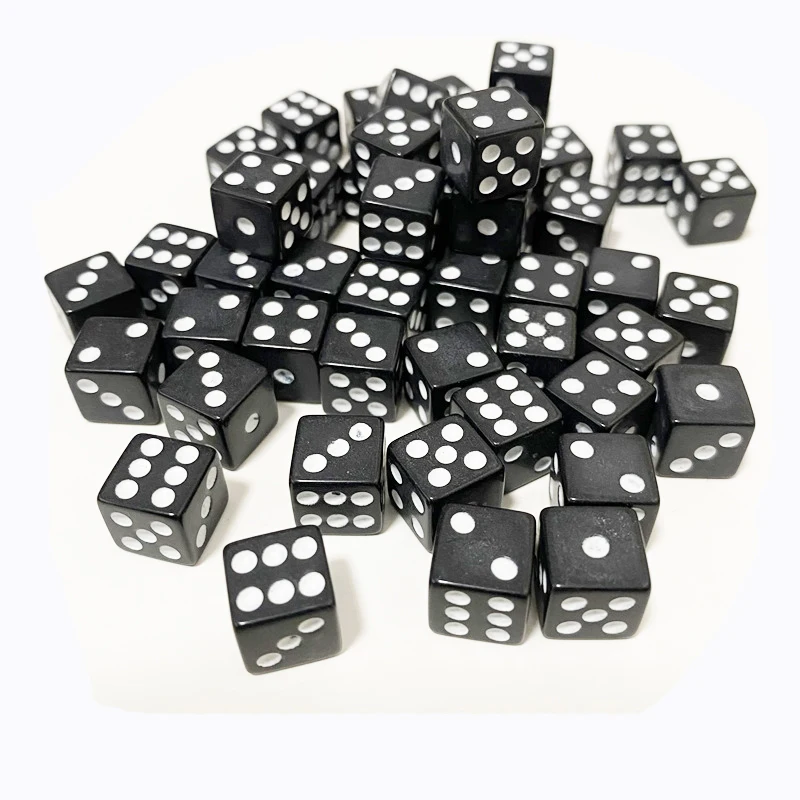 100Pcs 8mm 10mm 12mm 14mm 16mm D6 Black Point Dice With Square Angle For Bar Club Party Board Game