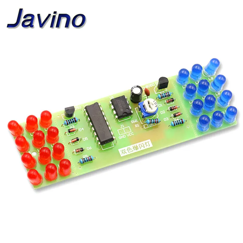 Electronic DIY Kit Red Blue Double Color Flashing Lights Strobe NE555 + CD4017 Electronic Practice Learning Kits Suite