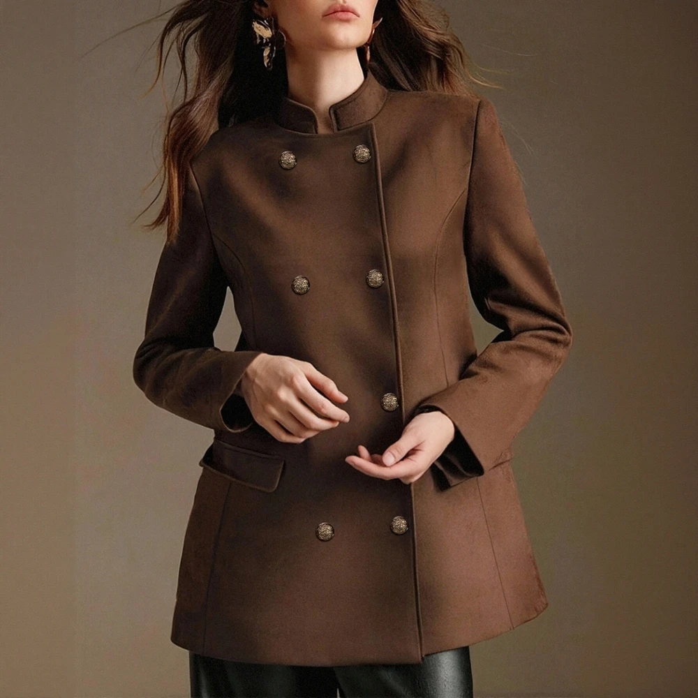 

Повседневная куртка с круглым вырезом, весеннее платье, осенняя женская верхняя одежда с декоративными пуговицами