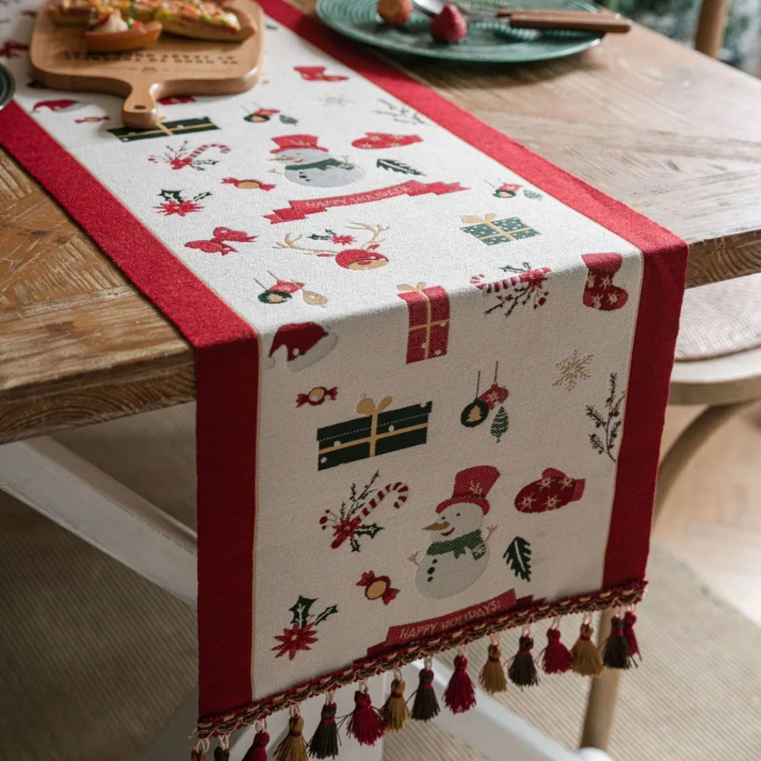 عيد الميلاد اللون المنسوجة الجاكار الجدول عداء النمط الأمريكي الرجعية عيد الميلاد مطعم الديكور مهدب طاولة القهوة المسار #4