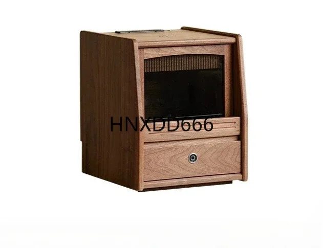 Solid Wood Smart Bedside Table Black Walnut Household Bedroom Simple Small Apartment Bedside Storage Cabinet