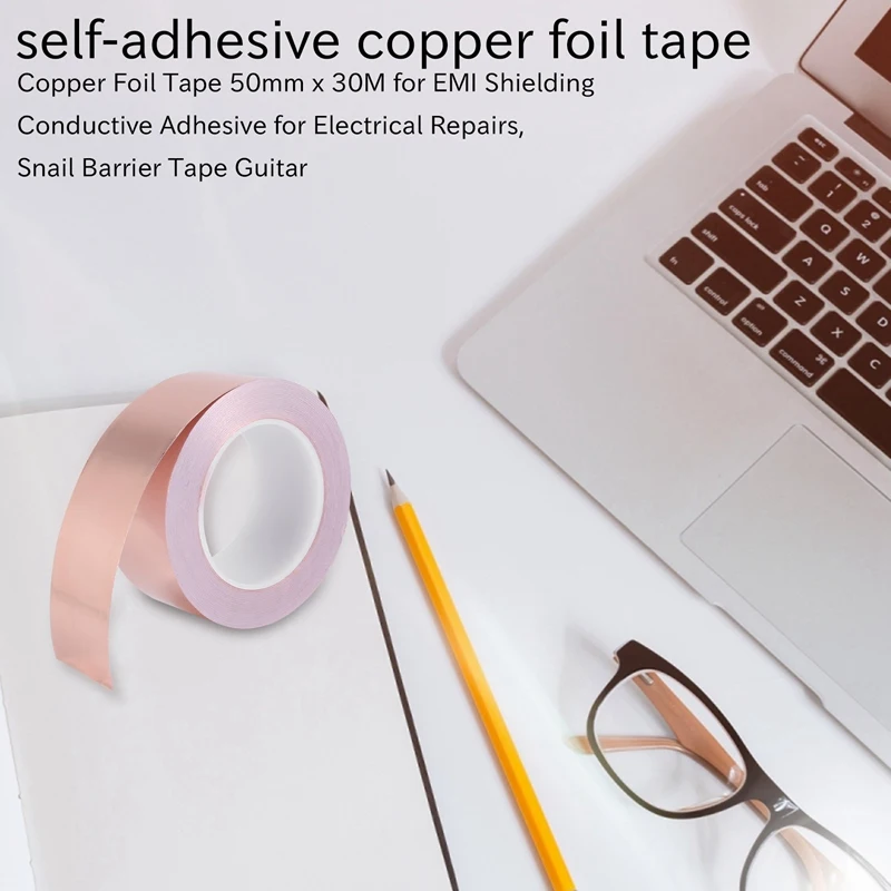 Copper Foil Tape 50Mm X 30M For EMI Shielding Conductive Adhesive For Electrical Repairs,Snail Barrier Tape Guitar