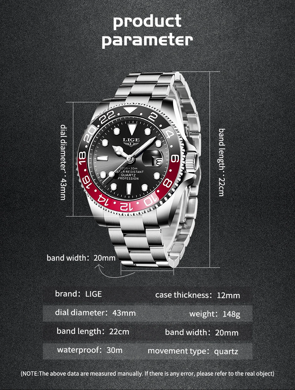 LIGE Top-Marke Mode Herrenuhr Business Luxus Quarz-Armbanduhren Leuchtend Wasserdicht Stahl Sportuhren Herren Geschenke Reloj – Detail 5