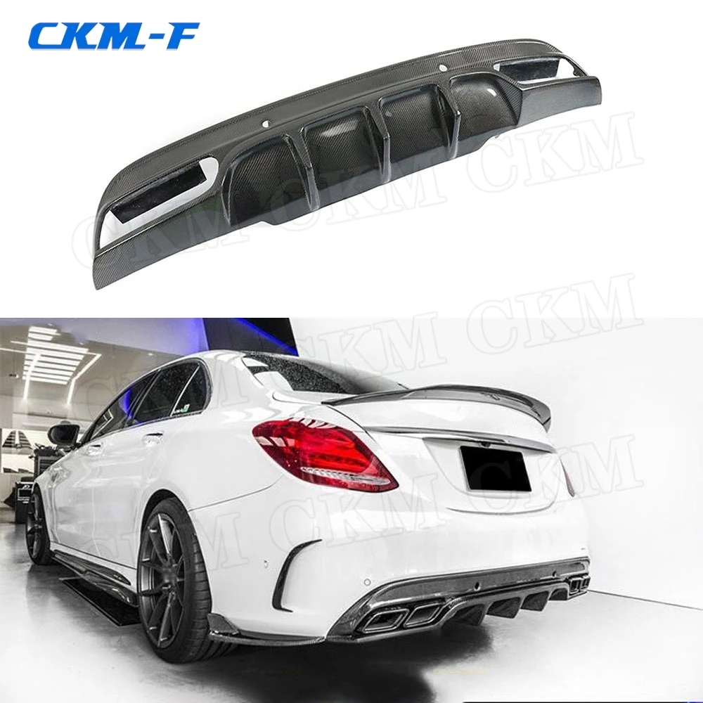 Carbon Fiber Rear Lip Diffuser Spoiler for Mercedes Benz C class W205 Sedan 4 Door C200 C300 C63 AMG Sport 2015- 2019 Bumper