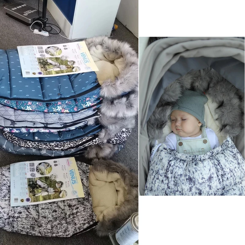 Saco de dormir para cochecito de paseo al aire libre para bebé, cubierta de reposapiés, bolsas gruesas y cálidas de lana con banderines para recién nacidos, Invierno