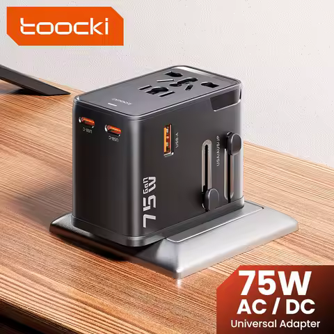 Toocki GaN 75W Universal Travel Adapter with 1 AC Outlet, 1 USB, and 2 Type-C Ports — Best balanced upgrade pick