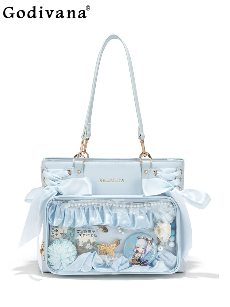

Japanese Original Sweet Lolita Bow Ribbon Pain Bag Large Capacity Casual Commuter Versatile Single Shoulder Crossbody Bag