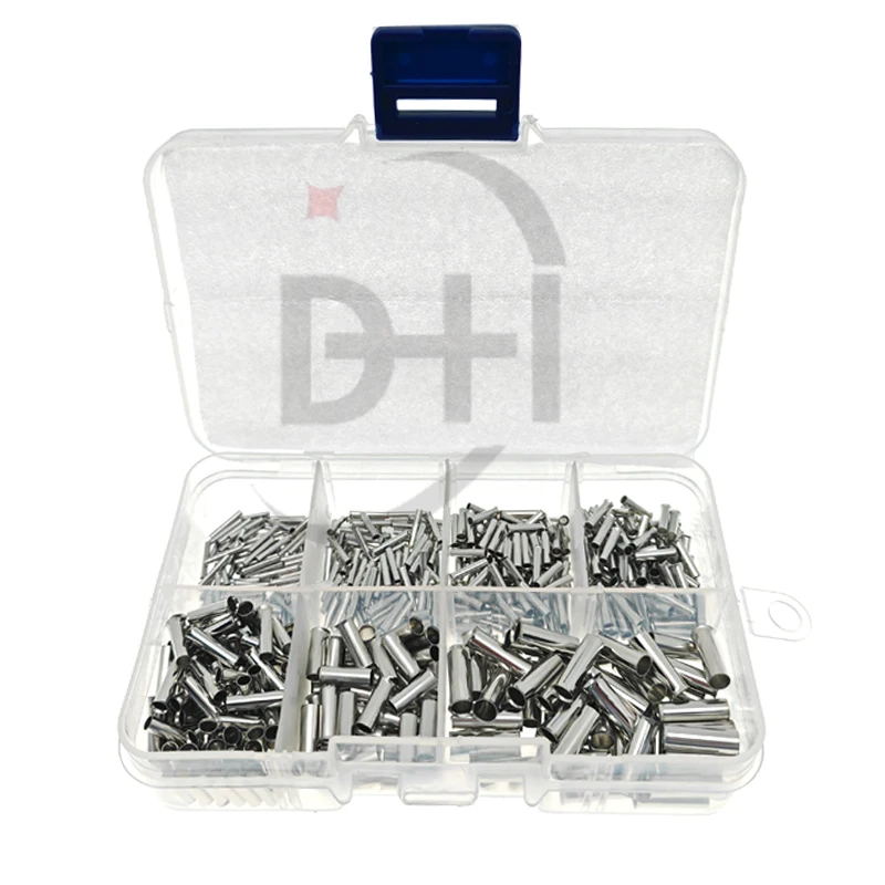 600PCS 0.5mm2-6mm 22-10 EN Non-Insulated Terminals Wire Connector Ferrules Electrical Cable Connector Copper Bare Tinned