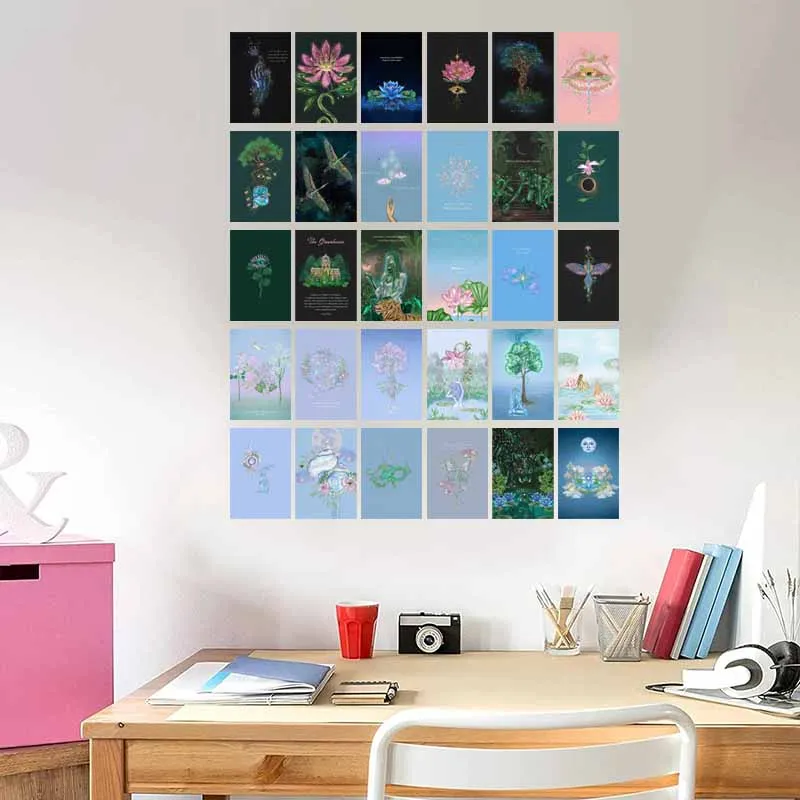 30pcs Ins Trendy Aesthetic Posters Small Postcard Set Preppy Wall Art Collage Kit Home Room Decoration Mural Dorm Decor Painting