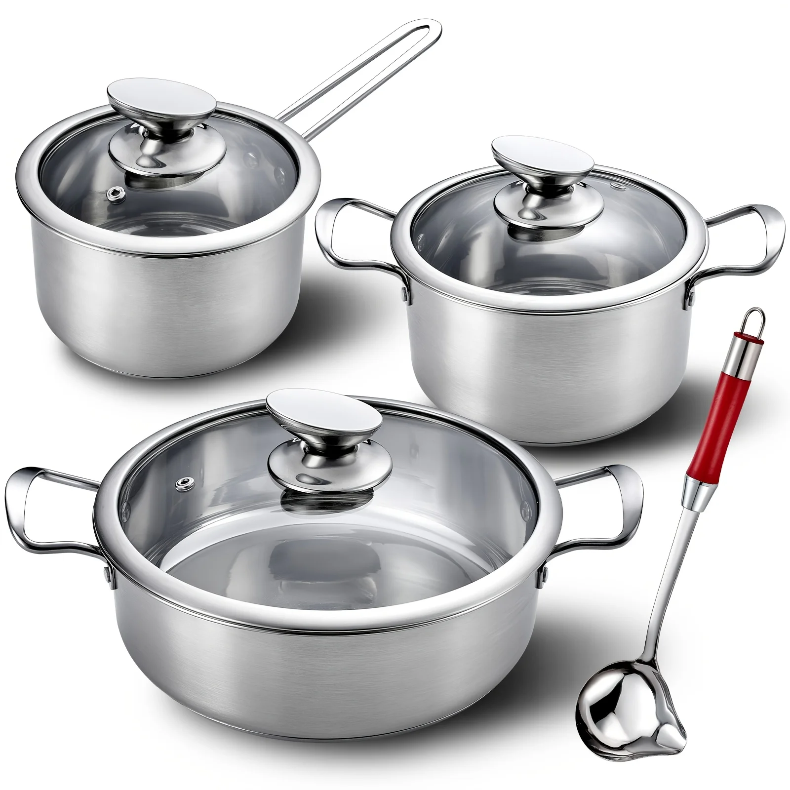 

7pcs Stainless Steel Cookware Set | Multifunctional Kitchen Pots with Lids, Compatible with Induction Cooktops and Gas Stoves, D