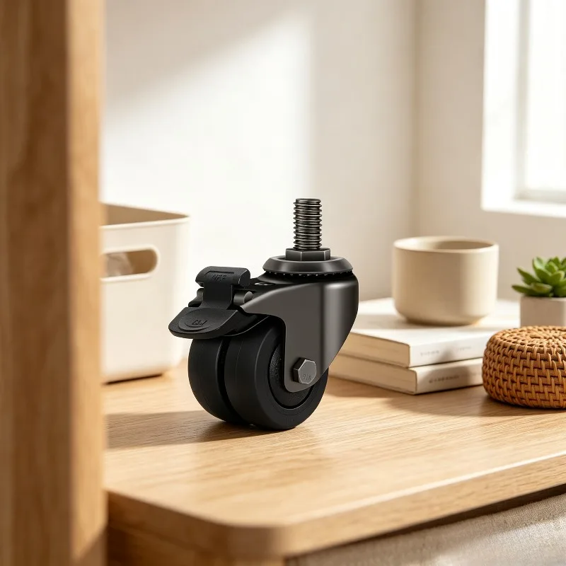 Industrial Screw Caster, 1-2 inch Swivel Brake Roller for Furniture, Silent Rubber Wheel Loader with Durable Directional Roller.