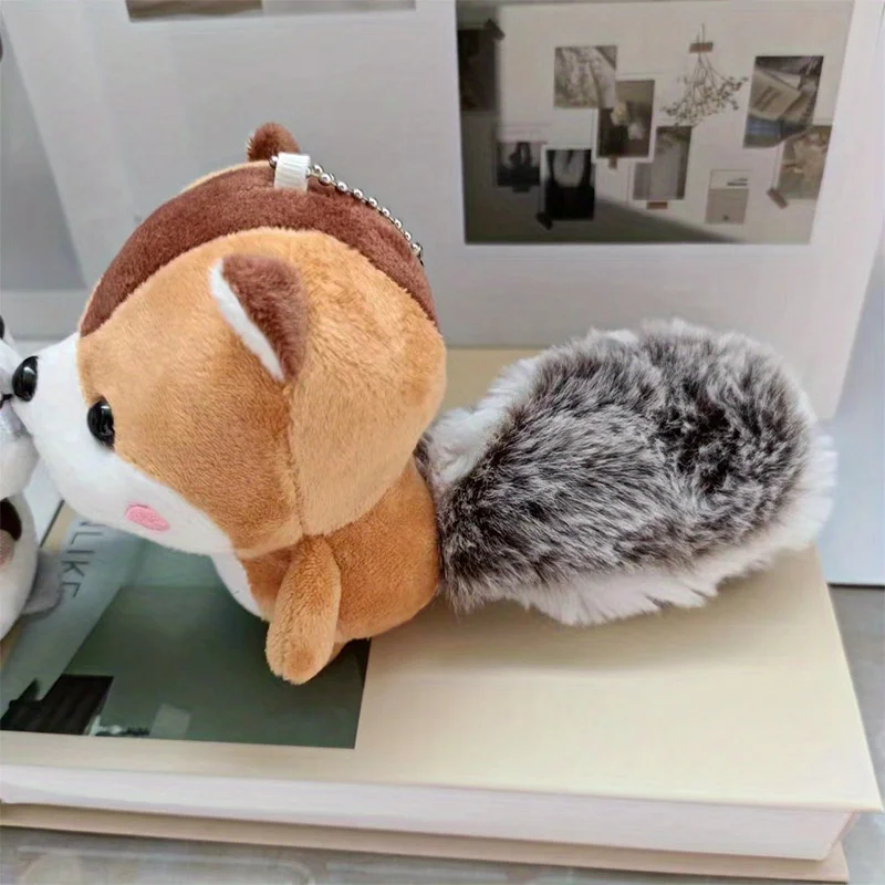 Cute Nut Big Tail Baring Tooth Squirrel Plush Toy Pendant Small Doll Car Keychain School Bag Pendant view 6