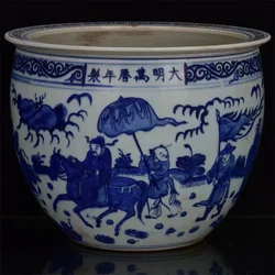 Antique MingDynasty porcelain white&blue Character stories pot,Hand-painted crafts,Collection&Adornment