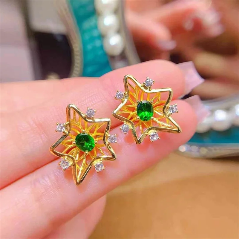 أقراط ديوبسيدي من الكروم الطبيعي مصنوعة من الفضة الإسترليني عيار 925 وأحجار كريمة أصلية مع شهادة هدية للذكرى السنوية العصرية #3